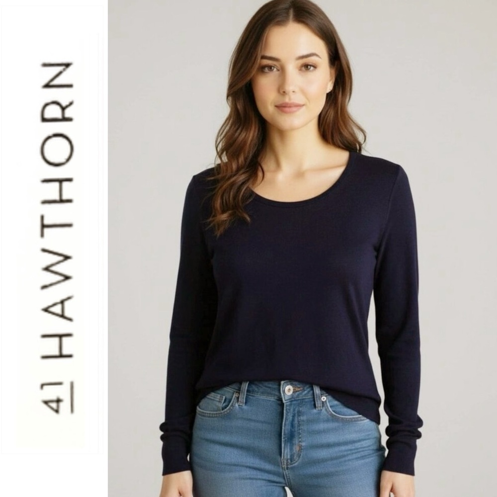 41 Hawthorn Women's Black Cashmere Crewneck Minimalist Sweater Size Medium